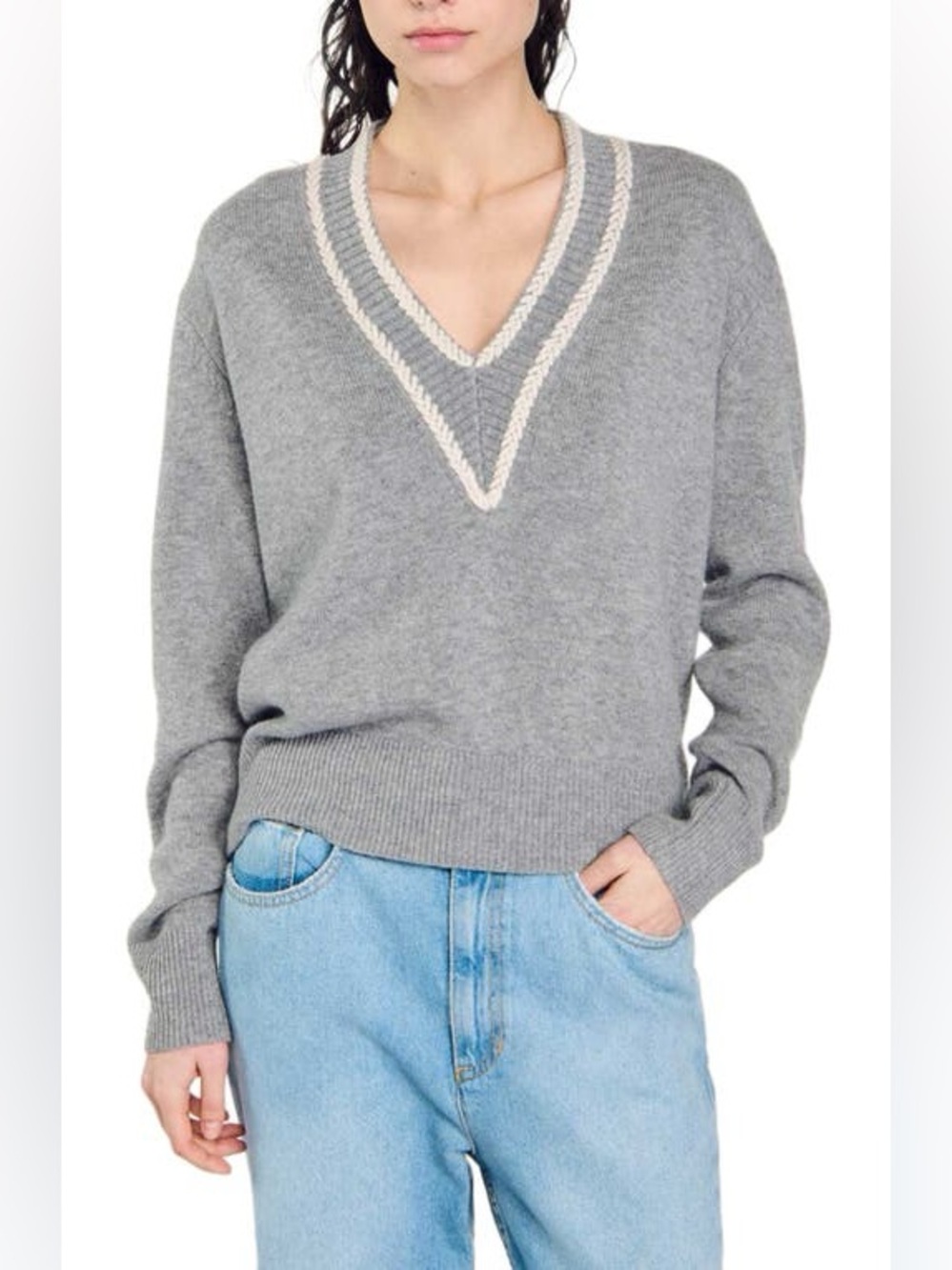 Sandro Cleo B Neck Wool/Cashmere Sweater Sz Small